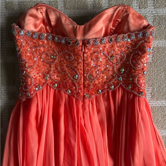 Sparkle Beaded Strapless Chiffon Gown Coral Embellished Formal Prom Dress 6 - Picture 9 of 16